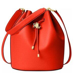 Lauren Ralph Lauren Leather Large Andie Drawstring Bag, Red NWOT